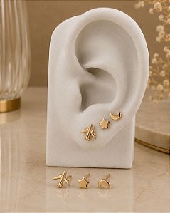 Trio Avião, Estrela e Lua - Semijoia - Semijoia 18k - B157-1070