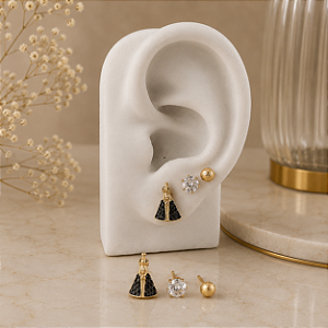 Trio N. Senhora, Ponto de Luz e Bola Trabalhada - Semijoia 18k - B162-1080