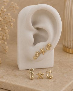 Trio Âncora, Estrela do Mar e Chinelo - Semijoia 18k - B163-1070