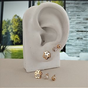 Trio Pata Pet, Ponto de Luz e Bolinha - Semijoia 18k - B165-1070