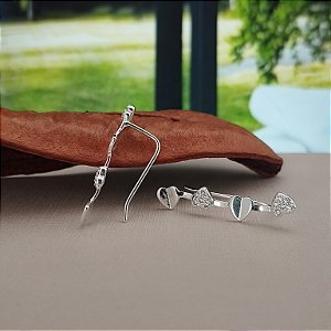 Brinco Ear Cuff Com Corações - Prata 925 - B192-21126