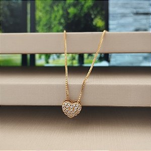 Gargantilha Coração Cravejado - Semijoia 18k - MG629-18180