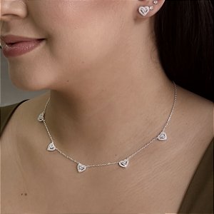 Conjunto Luxo Coração Com Zircônia - Prata 925 - MCJ112-80480