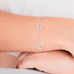 Pulseira Com Corações Cravejado - Prata 925 - MP961-56336