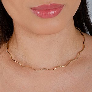 Gargantilha Choker Ondulada Semijóias 18k - ( Aro Rígido ) Antialérgica