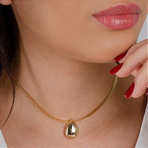 Gargantilha Choker Laminada c/ Gota Semijóias 18k - Antialérgica
