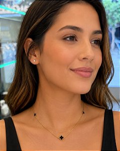 Gargantilha Com Trevos Preto - Semijoia 18k - Antialérgica