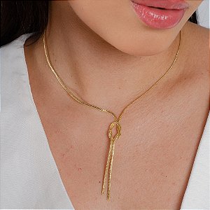 Gargantilha Gravatinha Nó -  Semijoia 18k - Antialérgica