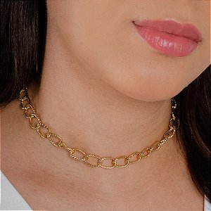 Gargantilha Choker Trabalhada - Semijoia 18k - Antialérgica