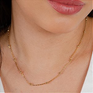 Gargantilha Elo Cartier c/ Bolinhas - Semijoia 18k - Antialérgica