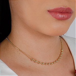 Gargantilha Choker c/ Bolas Trabalhadas - Semijoia 18k  - Antialérgica
