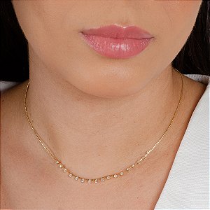 Gargantilha Choker c/ Pontos de Luz Cravejados - Semijoia 18k  - Antialérgica