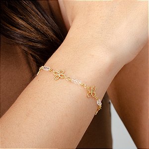 Pulseira Flores com Cristais - Semijoias 18k - MP970-14140