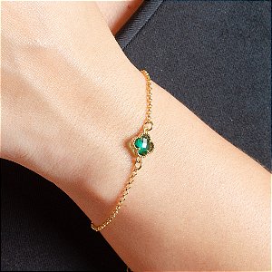 Pulseira Trevo Verde Esmeralda - Antialérgico - Semijoias 18k -MP975-9150