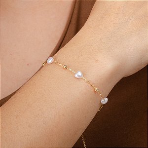 Pulseira Corações Perolados -  Semijoias 18k - Antialérgico - MP978-84110