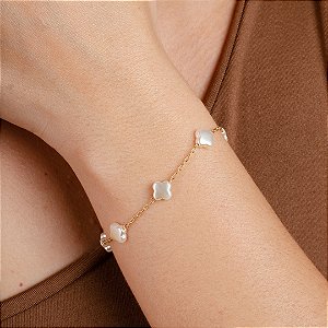 Pulseira Trevos Perolados - Semijoias 18k - Antialérgico - MP979-09130