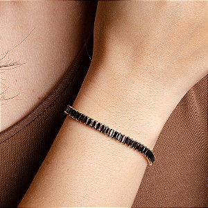 Pulseira Baguette c/ Zircônia Preta - Semijoias 18k - Antialérgica - MP982-2250