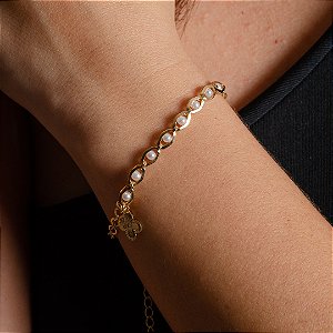 Pulseira Trevo com Pérolas - Semijoias 18k - MP991-15170