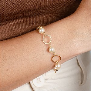 Pulseira Elos e Pérolas - Semijoias 18k - MP992-20200