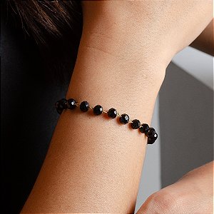 Pulseira Cristais Preto - Semijoias 18K - P03-14210