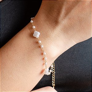 Pulseira Trevo Perolado - Semijoias 18k - P07-09130