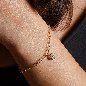 Pulseira Elos com Pingente de Coração - Semijoias 18k - P08-10130