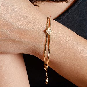 Pulseira Laminada Dupla com Pingente - Semijoias 18k - P81-18180