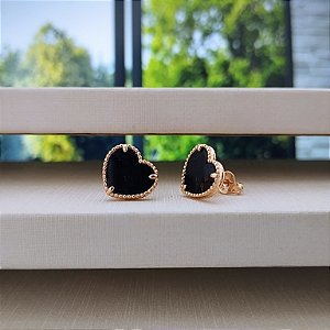 Brinco Coração Preto -Semijoias 18k - B311-0886