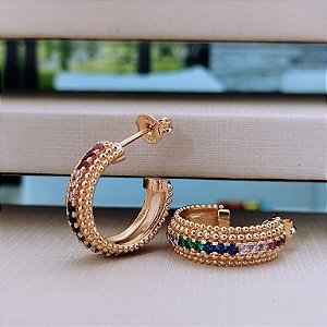 Argola Trabalhada Com Zircônias Multicor - Semijoia 18k - B329-13138