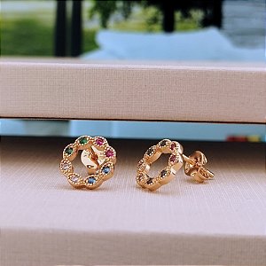 Brinco Cravejado Com Zircônia Multicor - Semijoia 18k - B376-778