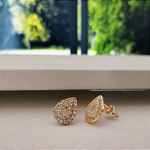 Brinco Gota Cravejado - Semijoia 18k - 12 mm
