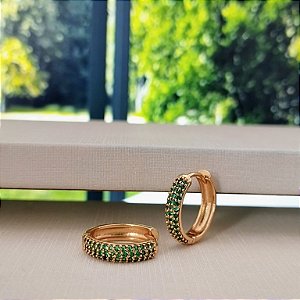 Argola Cravejada Verde - Semijoia 18k - B346-10136