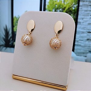 Brinco Pêndulo Com Pérola - Semijoia 18K - B356-08124