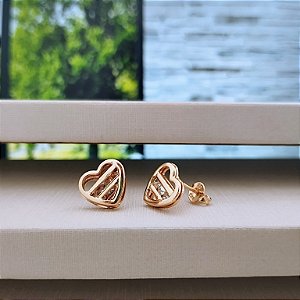 Brinco Coração Vazado Com Zircônia - Semijoia 18k - B395-0578