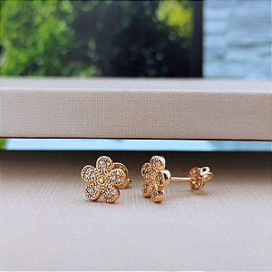 Brinco Flor Cravejado - Semijoia 18k - B399-0676