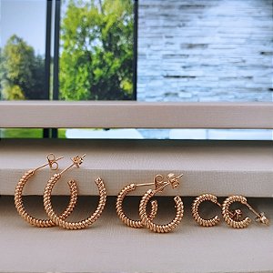 Trio de Argolas Trabalhadas - Semijoia 18k -B418-21230