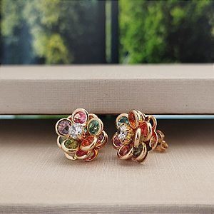 Brinco Flor Zircônia Multicor - 10mm - B361-10120