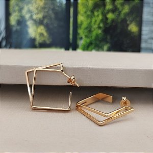 Brinco Argola Quadrada Geométrica - 18mm - Semijoias 18k - B331-12170