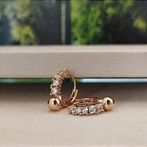 Brinco Argola c/ Zircônias e Pingente Bola - Semijoia 18k -B434-08110