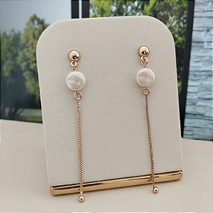 Brinco Longo Pérola c/Bola - Semijoia 18 k - B341-07170