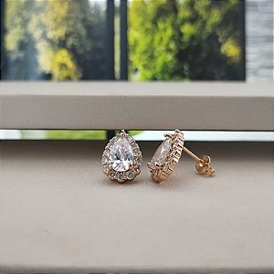 Brinco Gota  Cravejada -Semijoia 18k- B447-14170
