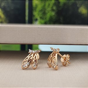 Brinco Borboleta com Zircônias  -10mm- Semijóia 18k - B449-0484