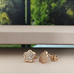 Brinco Flor Cravejada - Semijoia 18k - B452-0684