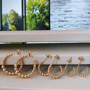 Trio Argola C/Bolinhas - Semijoia 18k - B473-21230