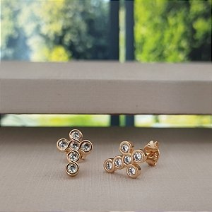 Brinco Cruz c/ Zircônias - Semijoia 18k - B489-0584