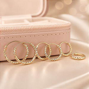 Trio Argola Diamantada - Semijoias 18k -B532-14196