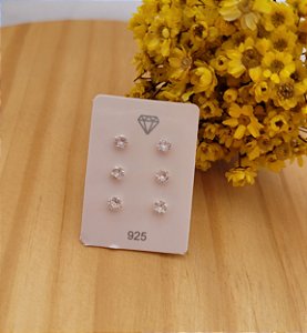 Trio Ponto de Luz - Pedra Zircônia - Prata 925 - B541-956