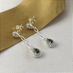 Brinco Pêndulo Gota Cravejado - Prata 925 - B542-32192