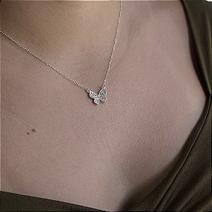 Gargantilha Borboleta Cravejada - Prata 925 - MG787-33198