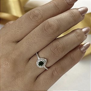 Anel Luxo Gota Com Zircônia Verde - Prata 925 - MA503-33198